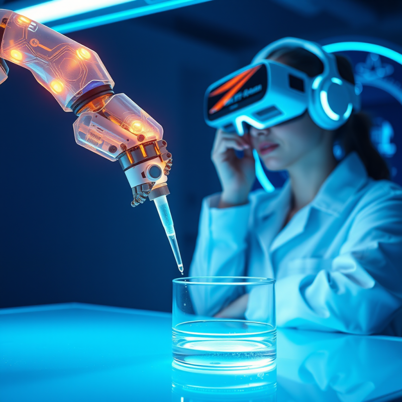 Futuristic Robot Arm Drips Liquid Into a Beaker as a