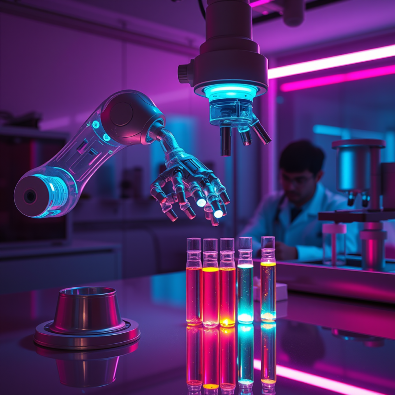 Futuristic Robotic Hand Hovers Over Glowing Test