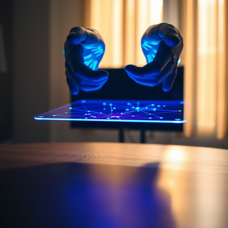 Futuristic Scene Showing Glowing Blue Hands