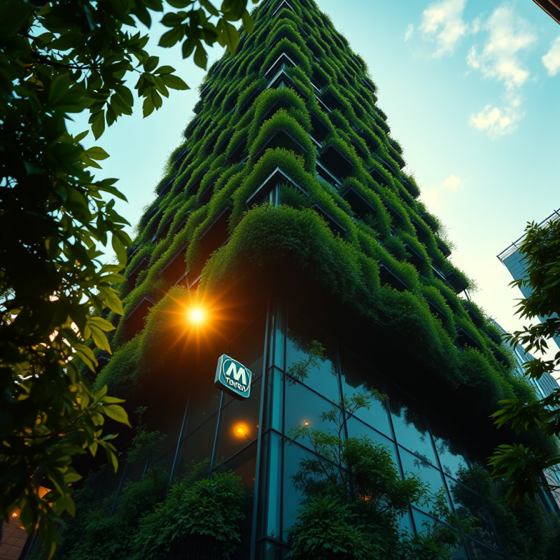 Futuristic Skyscraper Covered in Lush Greenery,