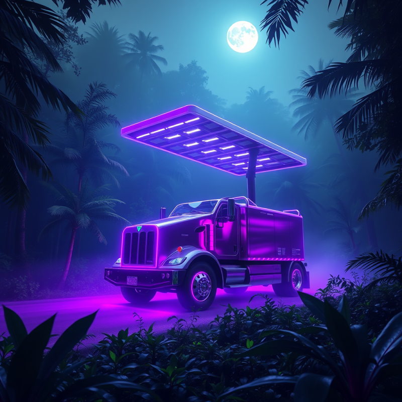 Futuristic Truck with a Glowing Purple Solar Panel