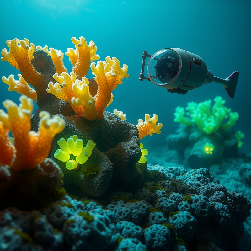 Futuristic Underwater Drone Glides Past Vibrant