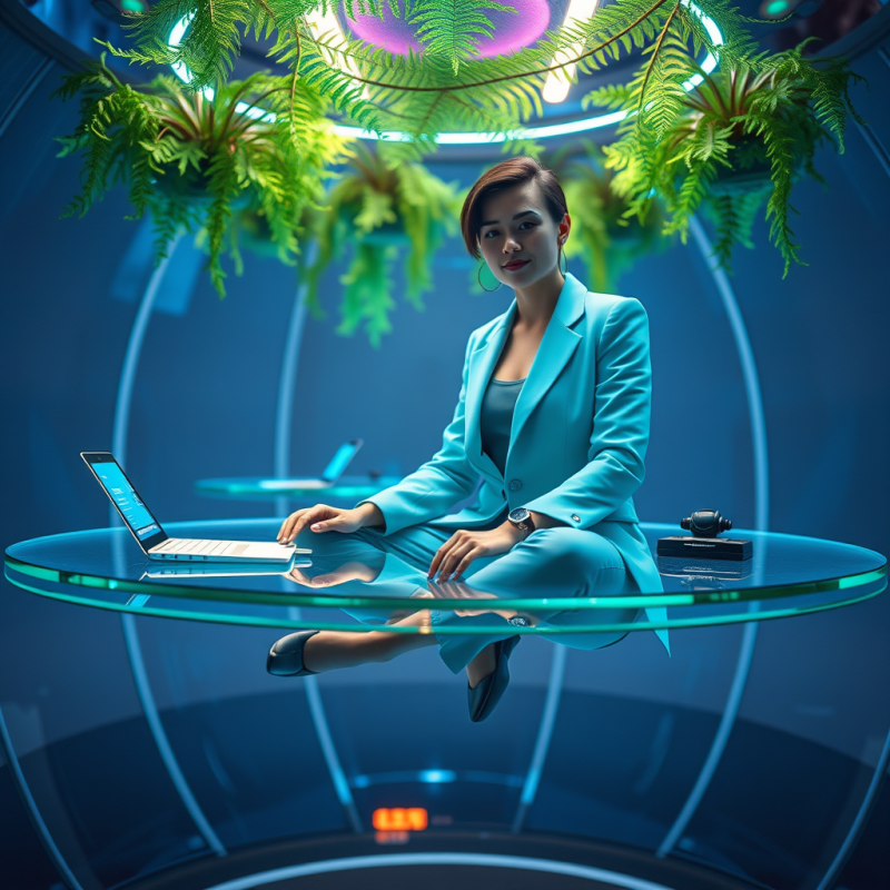 Gender-fluid Business Professional in a Neon-turquoise ...