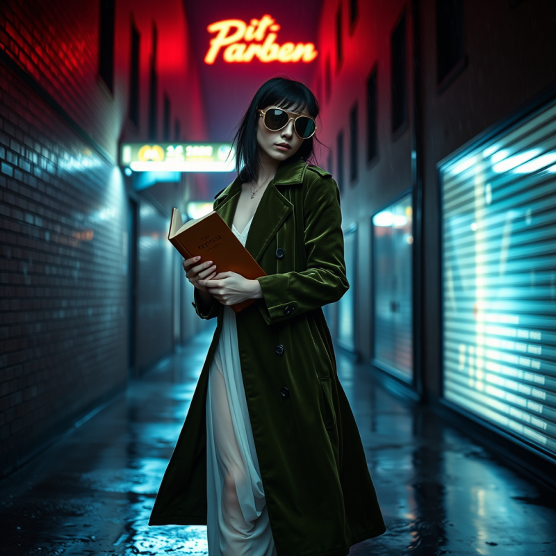 Genderless Model Mid-stride in a Rain-slicked Alleyway