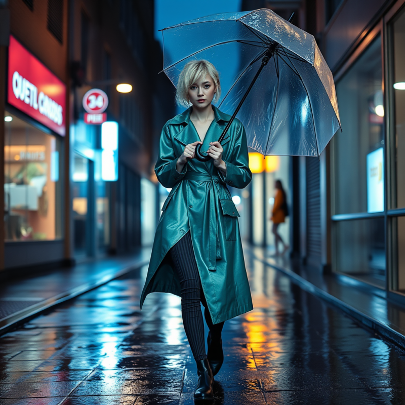 Genderless Model with Tousled Silver Hair Stands Mid-st...