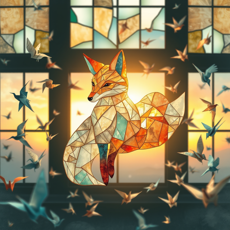 Geometric, Stained-glass Style Fox Surrounded by