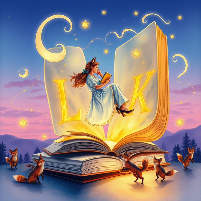 Girl Sits Atop a Giant Glowing Book with 'lk'