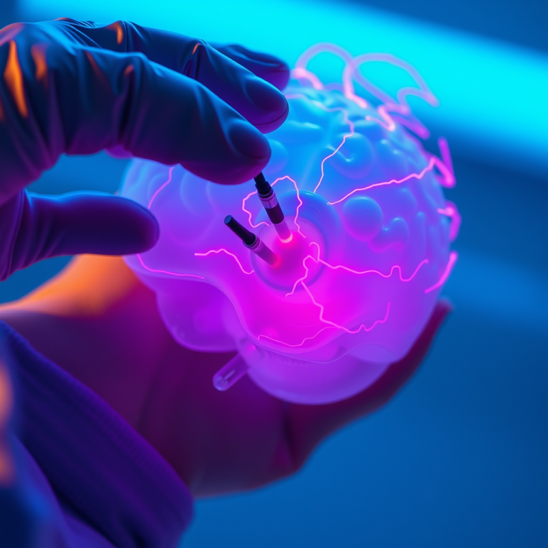 Gloved Hand Holds a Glowing Brain Model with Neural