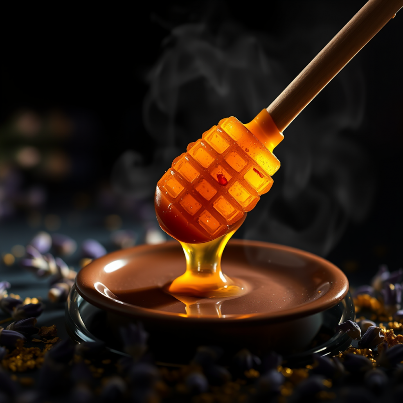 Glowing Amber Honeycomb Dipping Into a Molten Pool of D...