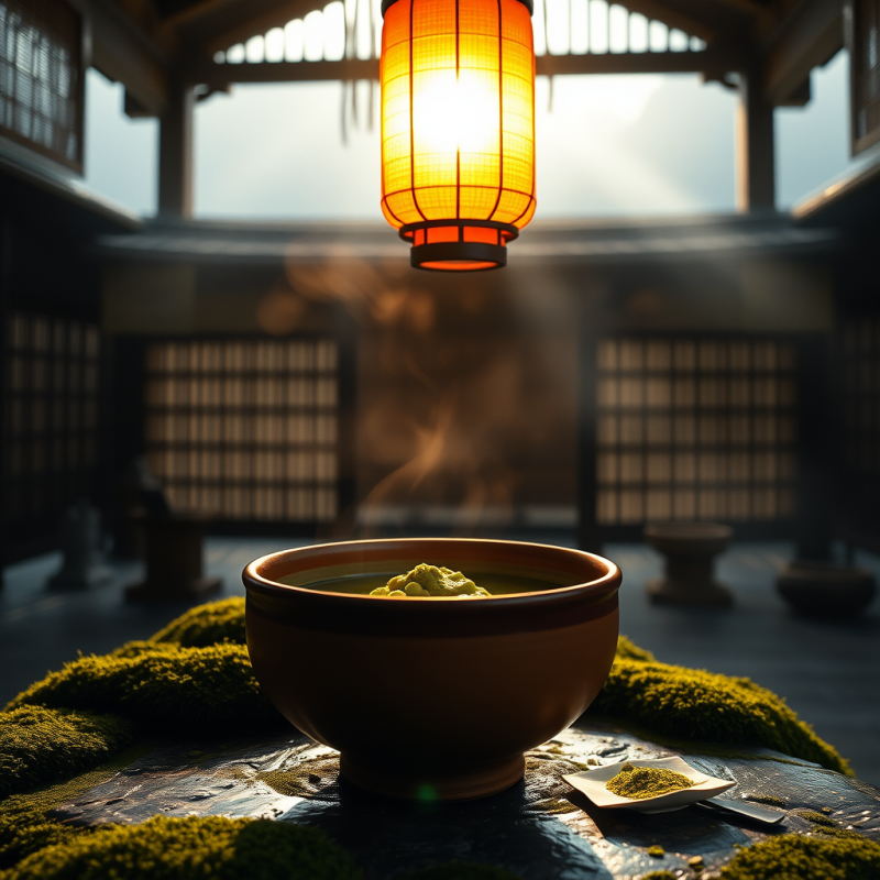 Glowing Amber Lantern Hangs Suspended Above a Steaming ...