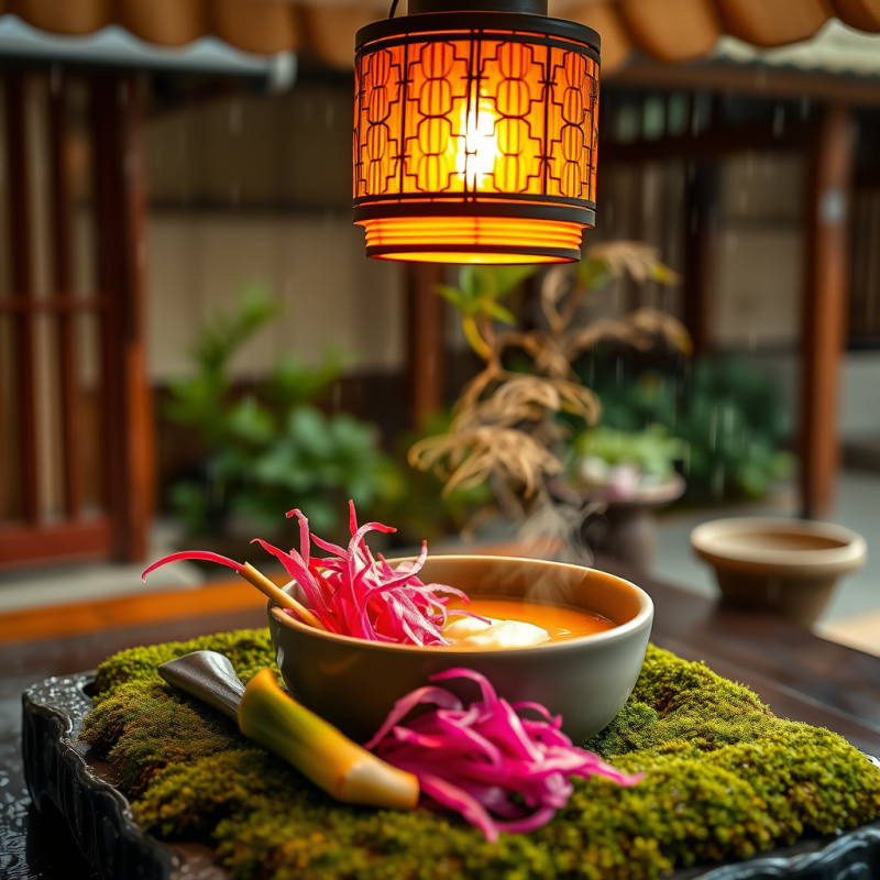 Glowing Amber Lantern Hovers Above a Steaming Bowl of M...