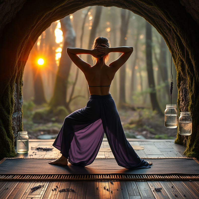 Glowing Amber-toned Sunrise Spills Through a Moss-cover...