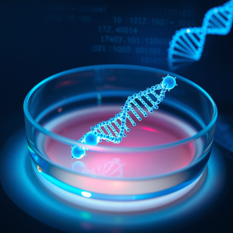 Glowing Blue Dna Helix Floats in a Petri Dish with