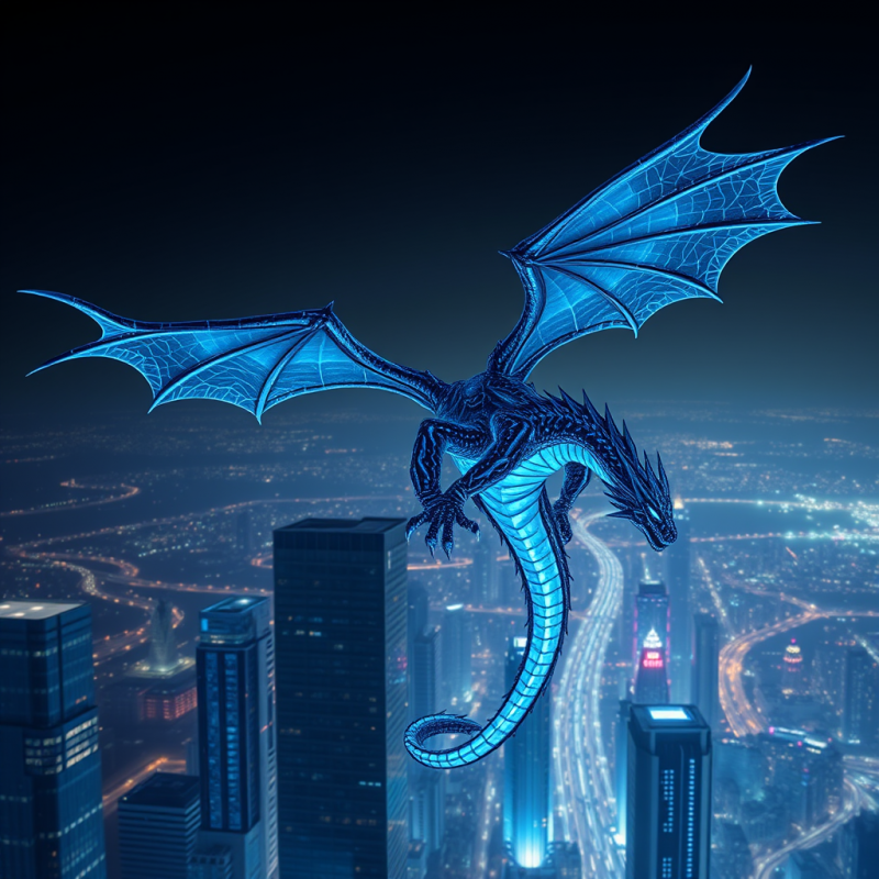 Glowing Blue Dragon with Intricate Wing Patterns