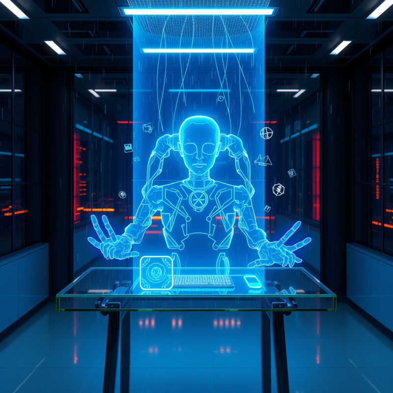 Glowing Blue Holographic Ai Assistant Mid-conversation