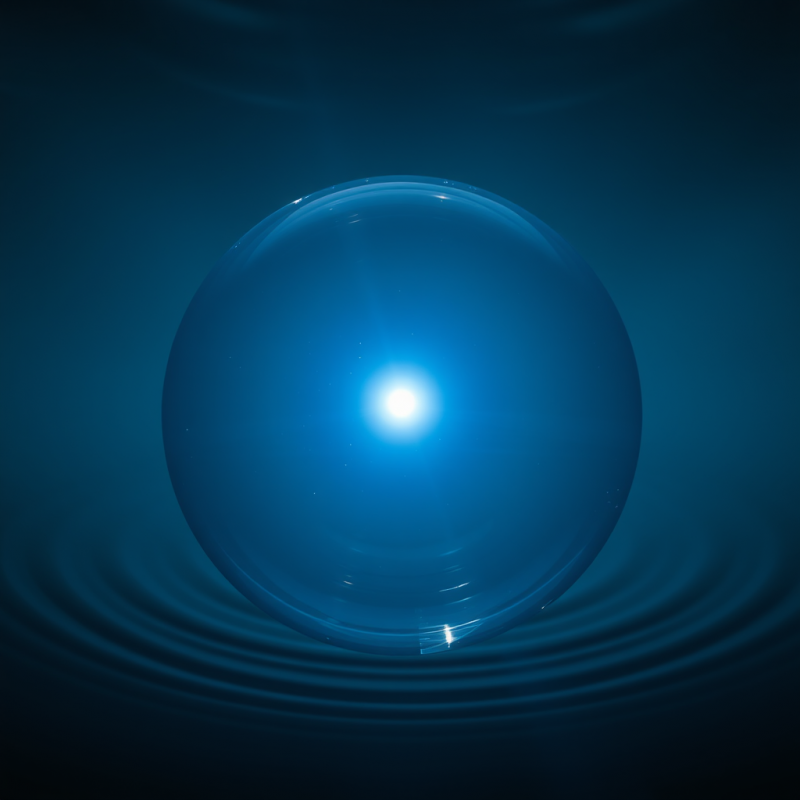 Glowing Blue Water Droplet in Deep Ocean