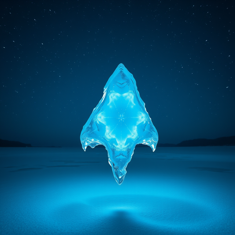 Glowing, Geometric Ice Crystal Floats Above a Frozen