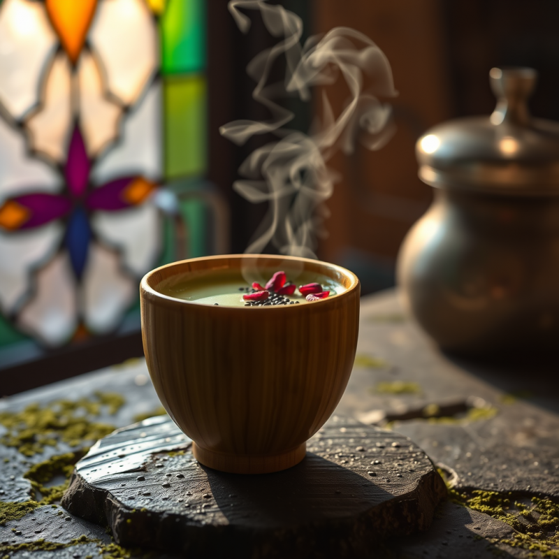 Glowing Goldenrod Matcha Latte Steams Gently in a Hand-...