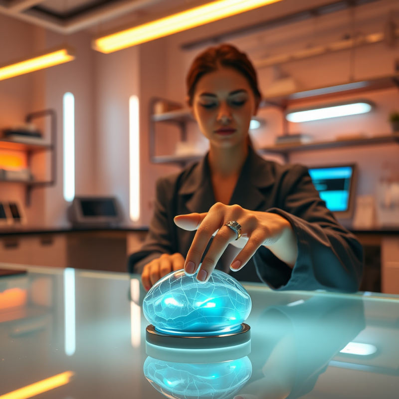 Glowing Holographic Ai Assistant悬浮 Above a Translucent