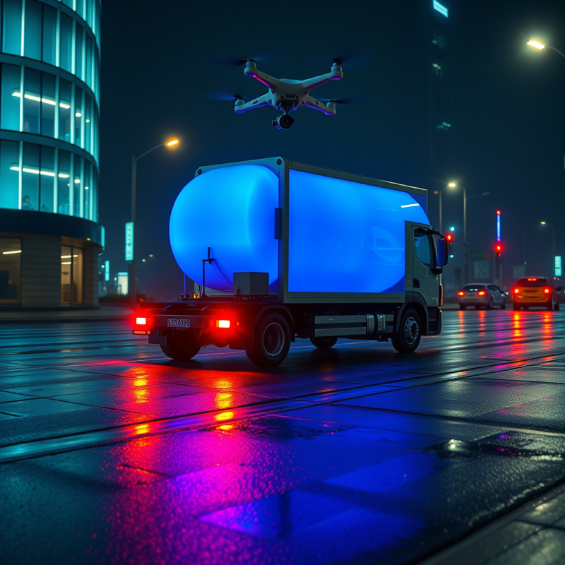 Glowing Hydrogen Fuel Cell Delivery Truck