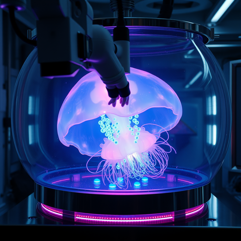 Glowing Jellyfish Suspended in a High-tech Glass
