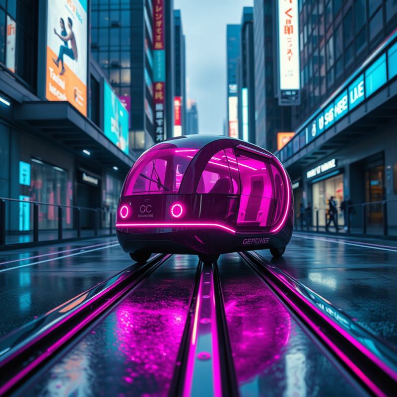 Glowing Magenta Self-driving Pod Glides Silently Throug...