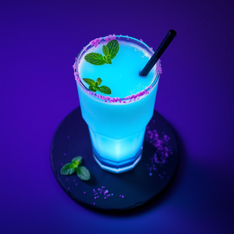 Glowing Neon Blue Cocktail in a Tall Glass, Rimmed