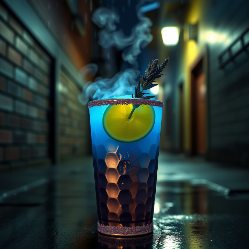 Glowing Neon-blue Smoothie in a Hammered Copper Tumbler