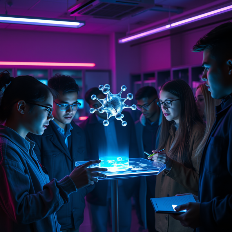 Glowing Neon-lit Science Lab at Midnight