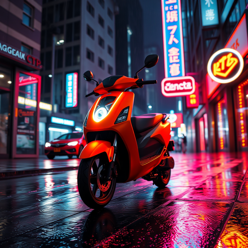 Glowing Neon-orange Electric Scooter Zipping Through a ...