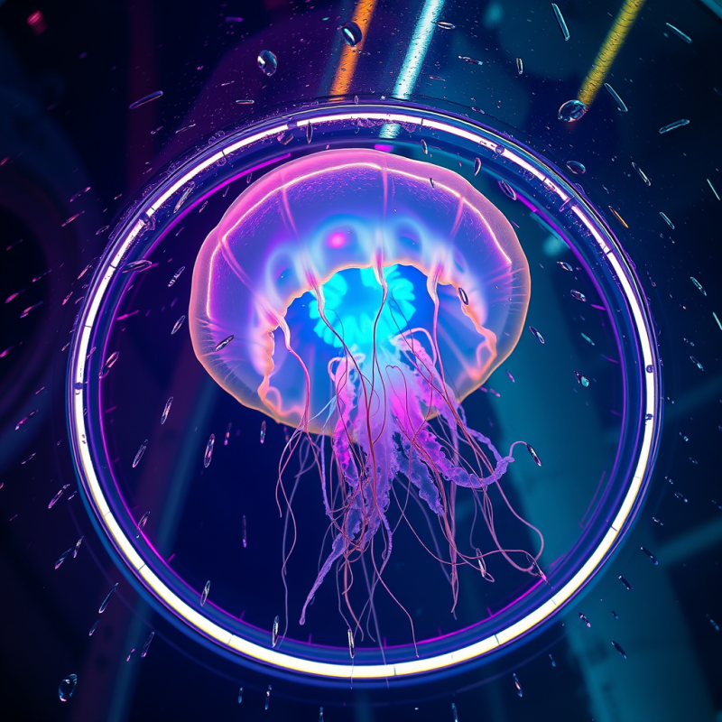 Glowing, Neon-pink Jellyfish Floats Within a