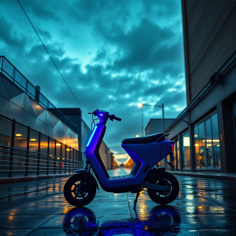Glowing Neon-purple Electric Scooter Parked Beneath a T...