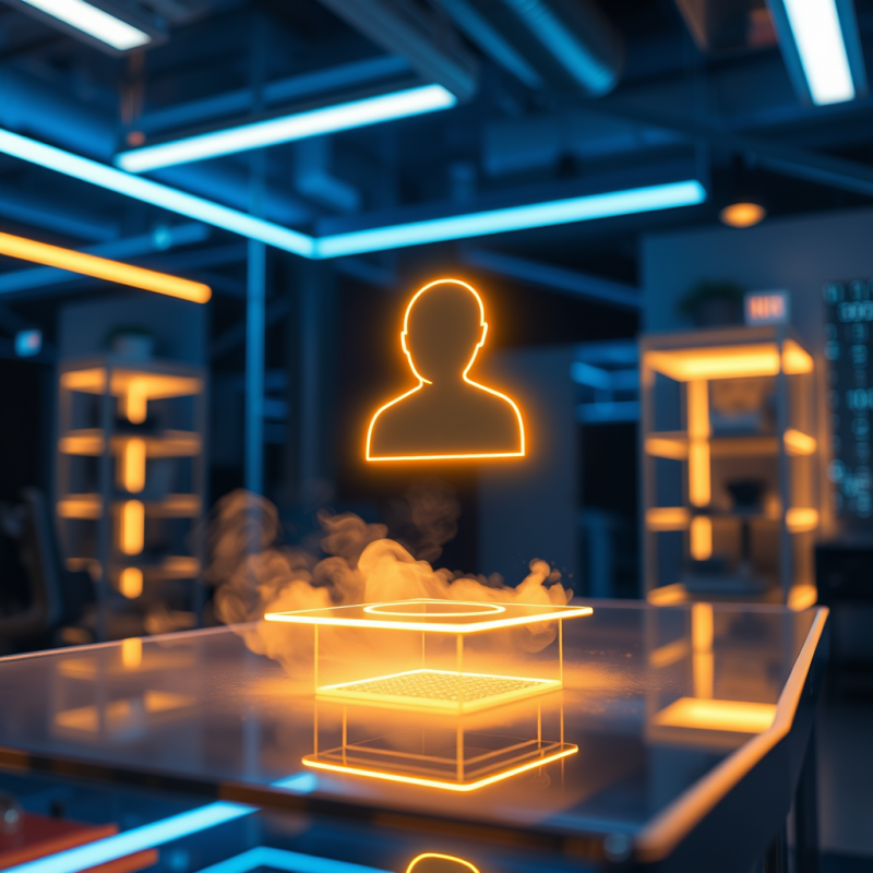 Glowing Orange User Icon Hovers Above a Futuristic