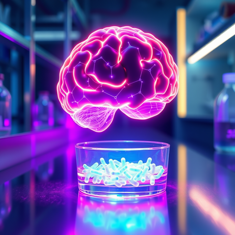 Glowing Pink Brain Hovers Above a Petri Dish Filled