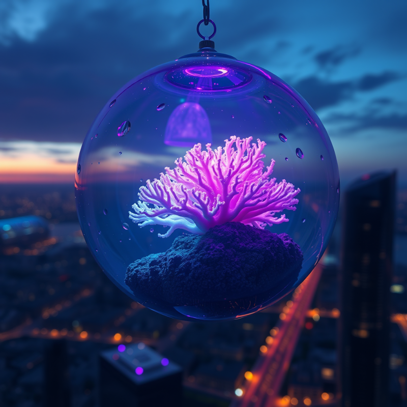 Glowing Pink Coral Grows Inside a Transparent Sphere
