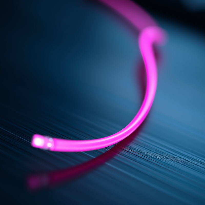 Glowing Pink Fiber Optic Cable Curves Gracefully