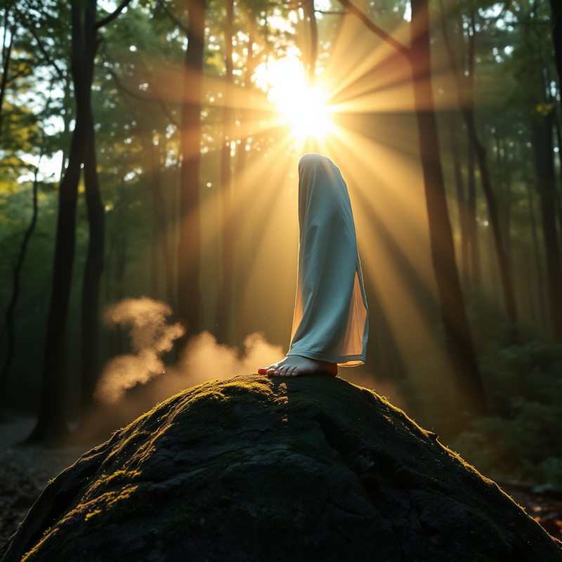 Glowing Sunrise Spills Through a Forest Canopy as a Bar...