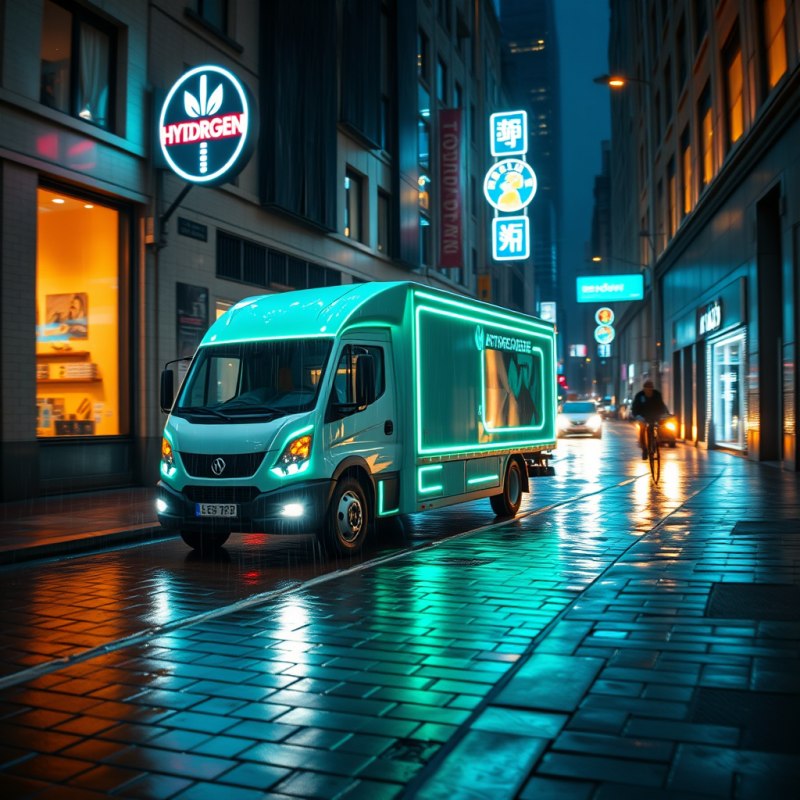 Glowing Turquoise Hydrogen Fuel Cell Delivery Truck Gli...