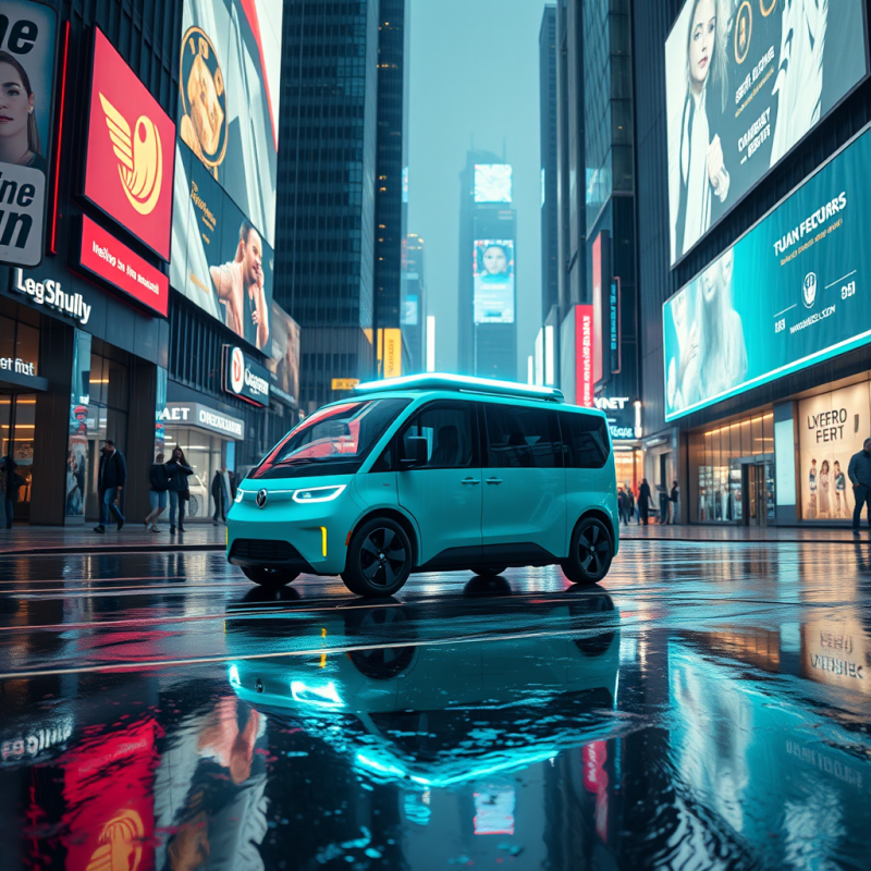 Glowing Turquoise Self-driving Electric Truck Glides Si...