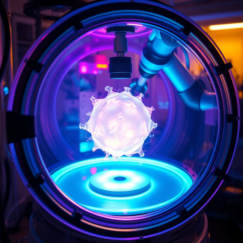 Glowing Virus Model Hovers Under a High-tech