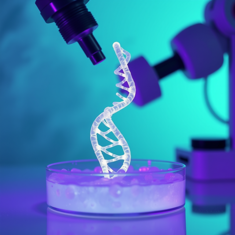 Glowing White Dna Double Helix Rises from a Petri