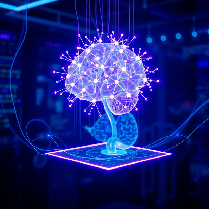 Glowing, Wireframe Brain with Interconnected Nodes
