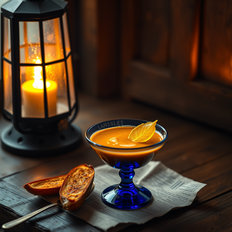 Golden-brown Lobster Bisque Served in a Hand-blown Coba...