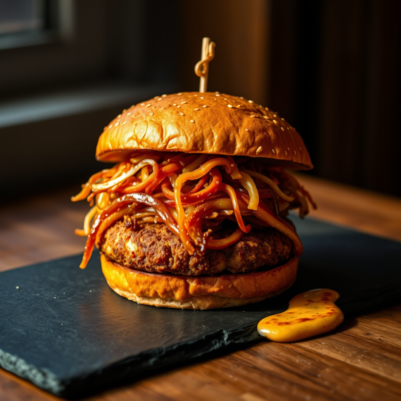 Golden-brown Vegan Burger with Crispy Air-fried Tofu Patty