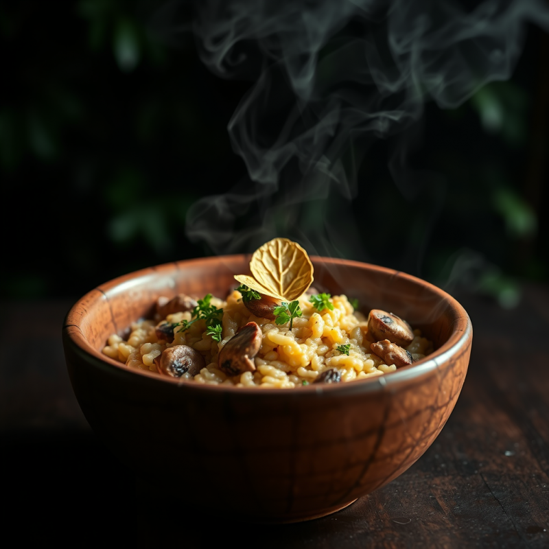 Golden-brown Vegan Mushroom Risotto Served in a Cracked...