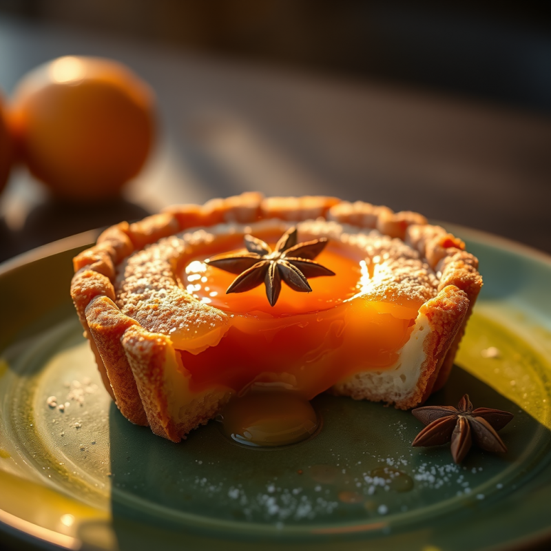 Golden Custard Tart with Star Anise Garnish, Dusted
