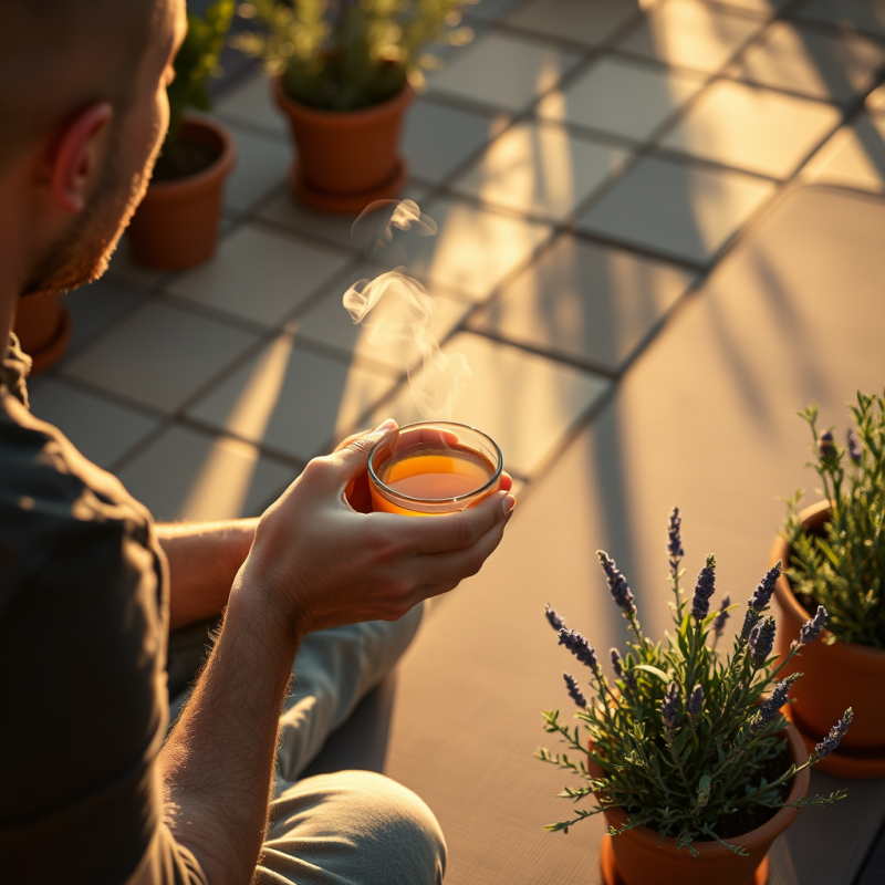 Golden-hour Close-up of a Bald Man’s Hands Gently Cra...
