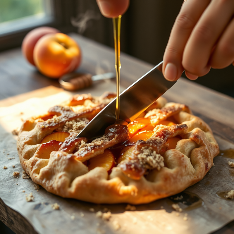 Golden-hour Close-up of a Hand Slicing Into a Perfectly...