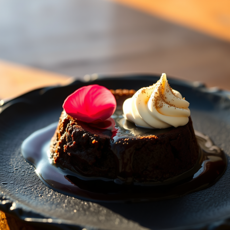 Golden Hour Close-up of a Molten Chocolate Lava Cake Bu...
