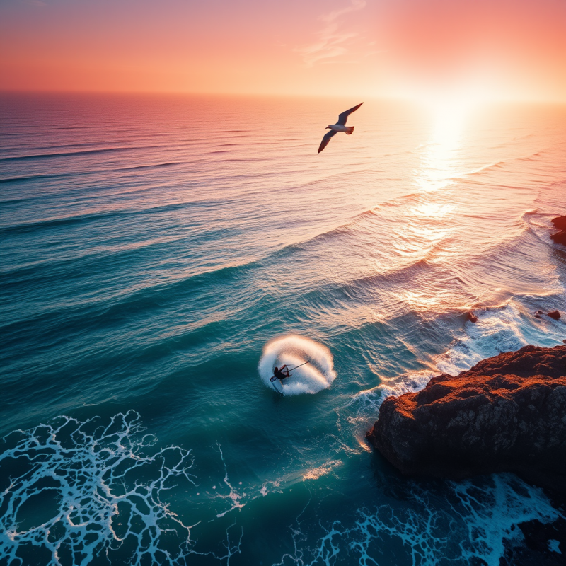 Golden-hour Drone Shot from Above Showing a Lone Windsu...